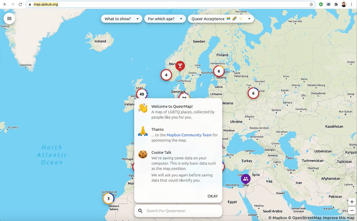 mapmakerdavid's tweet photo. Please check out and contribute to @qiekub! #OSM #OpenStreetMap #QueerMap #Mapbeks #RainbOSM ππΎπ https://t.co/B7gAQDmFwY