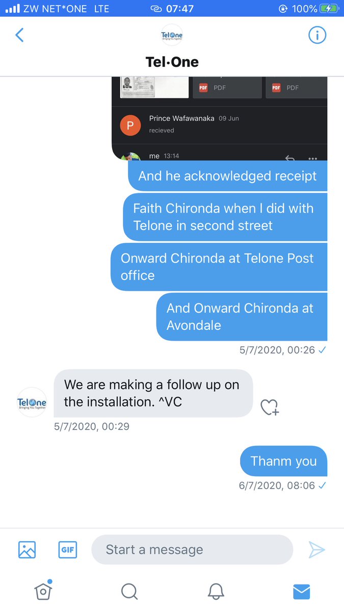 This is my conversation with  @TelOneZW on a 5th follow up!