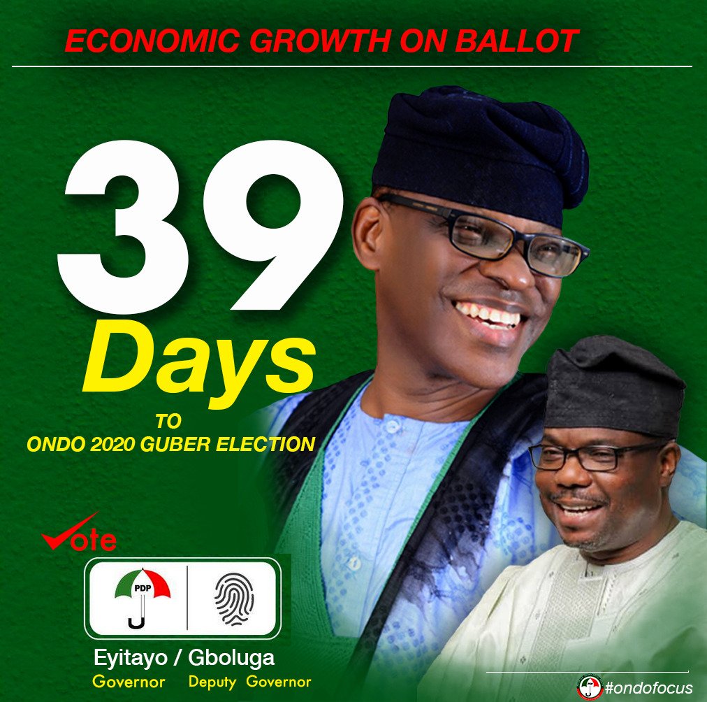 SenSamueAnyanwu's tweet photo. 39 Days to Ondo 2020 Guber Election
Vote for Economic Growth
Vote Eyitayo Jegede For Governor
Vote Gboluga Ikengboju For Deputy Governor
*#OndoFocus* https://t.co/PmTlWynQ1c