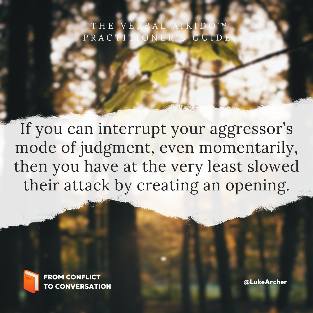 📙 The Official Verbal Aikido™ Practitioner's Guide arrives this September, pre-order now! 

Go From Conflict to Conversation with this handbook for harmonious relations

Learn how to develop the reflexes to manage verbal aggressiveness in few steps

bit.ly/2WKLjoT