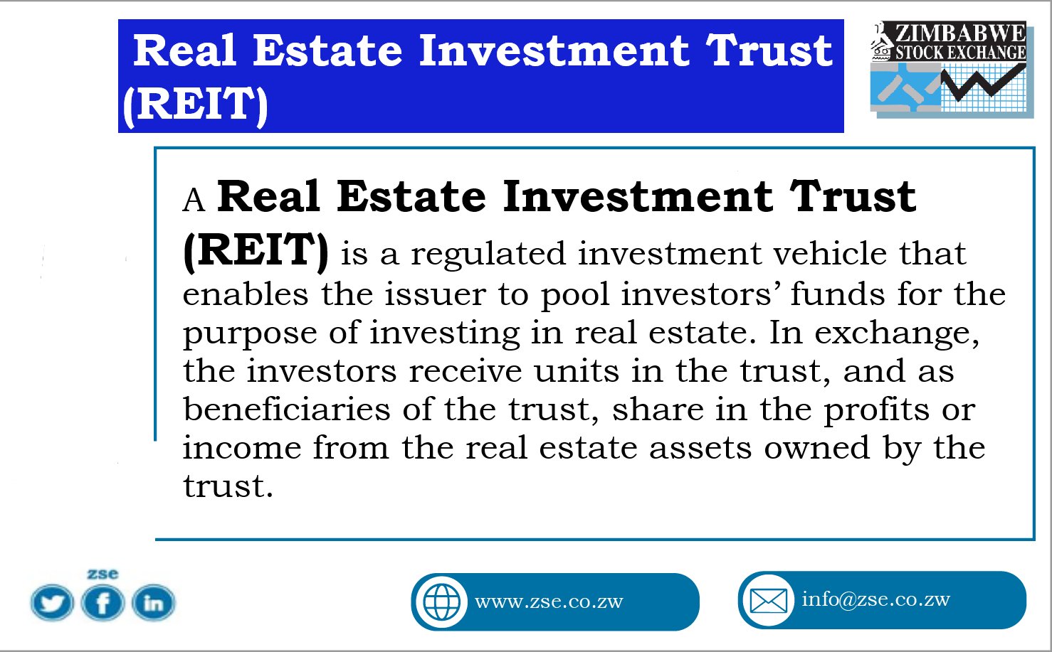Zimbabwe Stock Exchange On Twitter What Is A Real Estate Investment Trust Reit