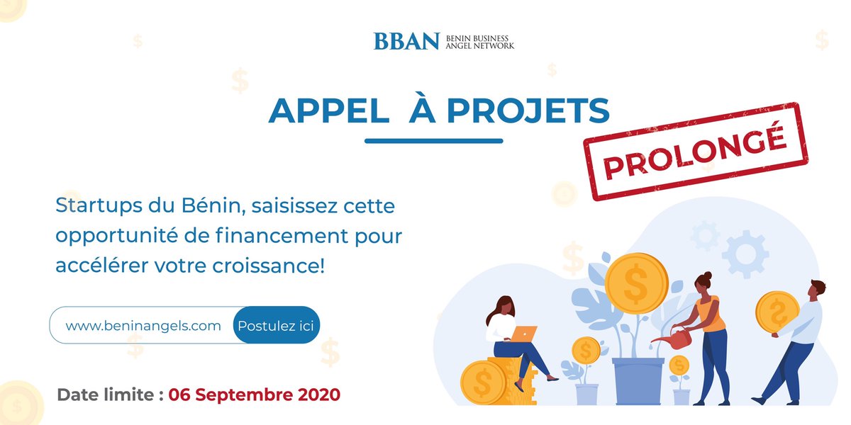 L'appel à projets du #BBAN se prolonge jusqu’au 6 Septembre 2020!

#Startups du #Bénin, ne ratez pas cette opportunité unique d’accélération de votre projet!

Postuler maintenant sur notre site

beninangels.com

#Financement #Expertise #Relationnel 
#Startup #BBAN