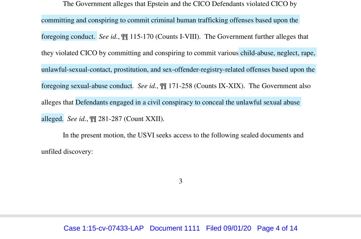 When I said this is the 1st time the VI-AG has particularized I was referring to these sections in her 14 page motion. Because I’ve followed this case quasi closely since 2015 -that’s why I said I think it’s the 1st time  https://drive.google.com/file/d/1d7ingb6Am6lgbjqJZKEdGhzu7qFuZ6Zm/view?usp=drivesdk https://twitter.com/File411/status/1300973929419415553?s=20