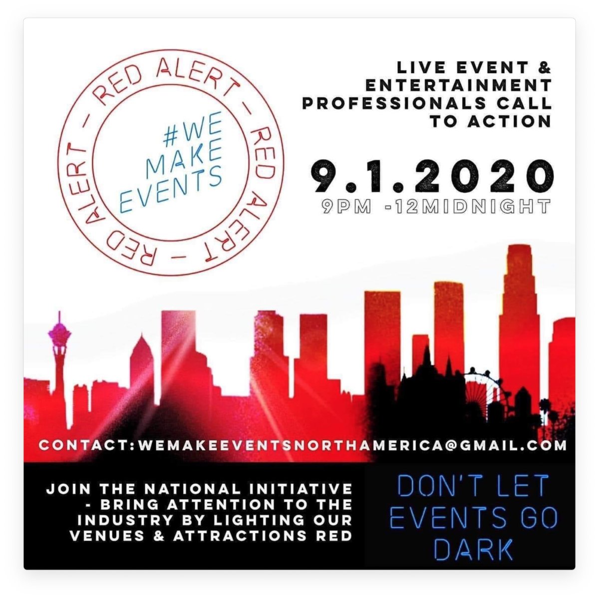 DKPDesign's tweet photo. The events industry was the first to close during the pandemic and will be the last to reopen.

DKPD supports #WeMakeEvents, a coalition of businesses, artists, unions, and live events workers

@wemakeeventsnorthamerica
@extendpua
#WeMakeEvents
#RedAlertRESTART
#ExtendPUA https://t.co/YxNXbt0mv4