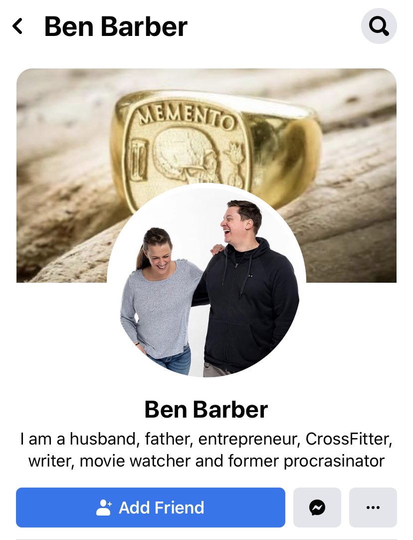 A cover photo that’s a screenshot of an Instagram ad for a ring with a slogan representing the inevitability of death. Breathtaking