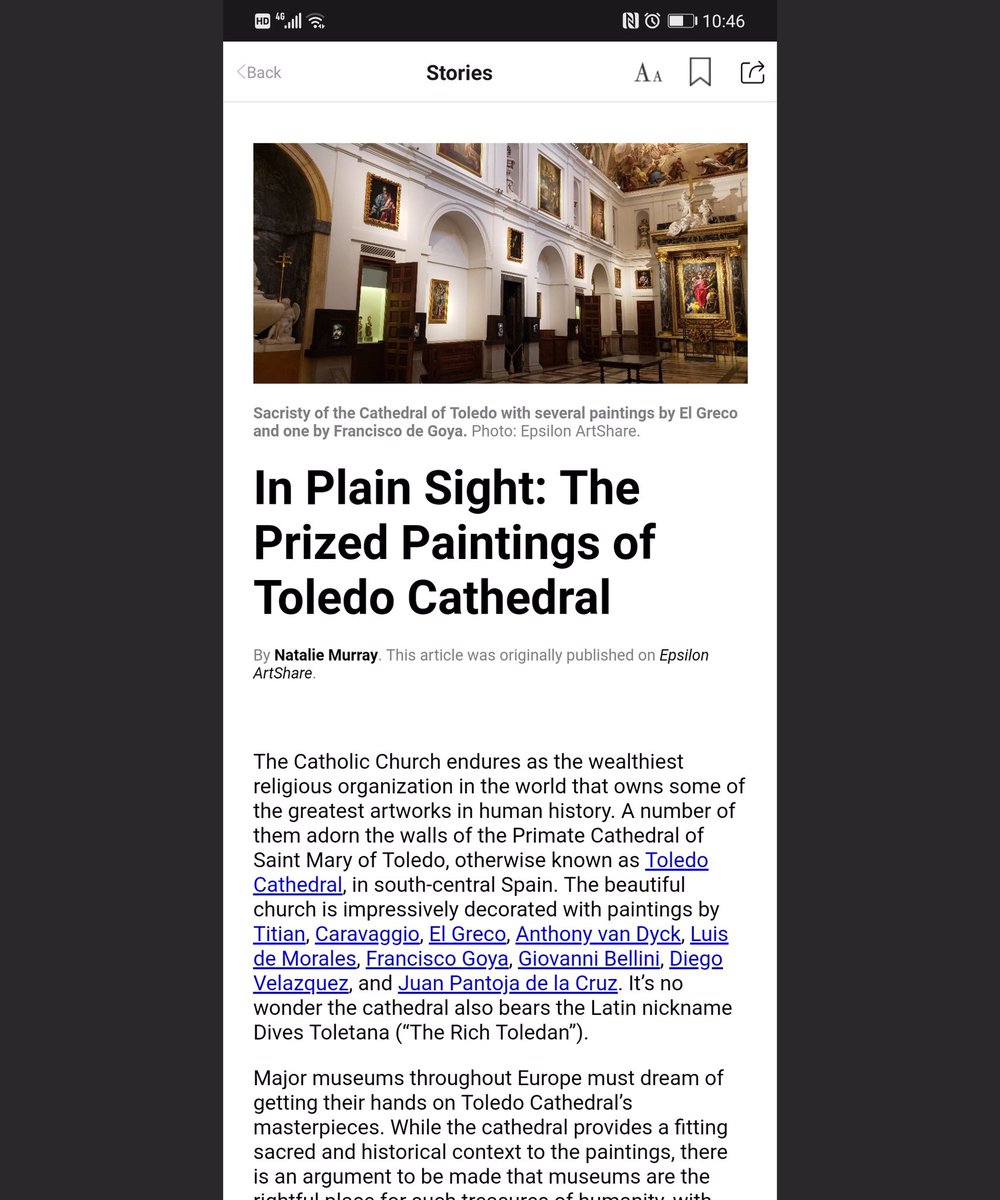 EpsilonArtShare's tweet photo. Churches or museums: where does important sacred art belong? The #ToledoCathedral in Spain has important paintings by Titian, Caravaggio, El Greco, and more masters. To read about this and other original #artstories, download #EpsilonArtShare and look for ‘Discover’. ⌨️🎨 https://t.co/gWVAf4WY6r