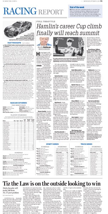 cwilinric's tweet photo. Sept. 2 @RTDSports weekly #RacingReport features all kinds of horsepower, including @RandyLHallman's #NASCARCup playoff predictions, @Elliott_Sadler being honored by three paint schemes at #DarlingtonRaceway and the #KentuckyDerby draw Online: https://t.co/UgI0CaeoXq #readlocal https://t.co/K8G9b24I5i