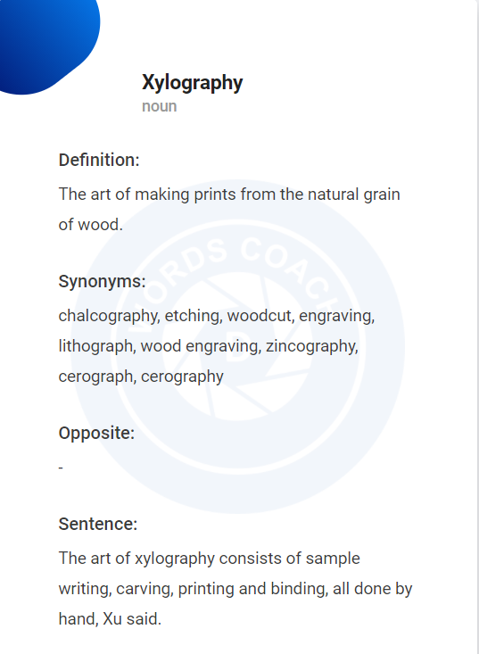 wordscoach's tweet photo. Word of the day
---------
Xylography
Link: https://t.co/lTu8PhX62n
#Xylography #LearnAtHome #wordscoach #wordoftheday #grammar #learnenglish #englishtips #englishgrammer #speakenglish #learningenglish #quizlet #anki #memrise #words #vocabulary #magoosh #ingles #wordreference https://t.co/w7KDDaXjm0