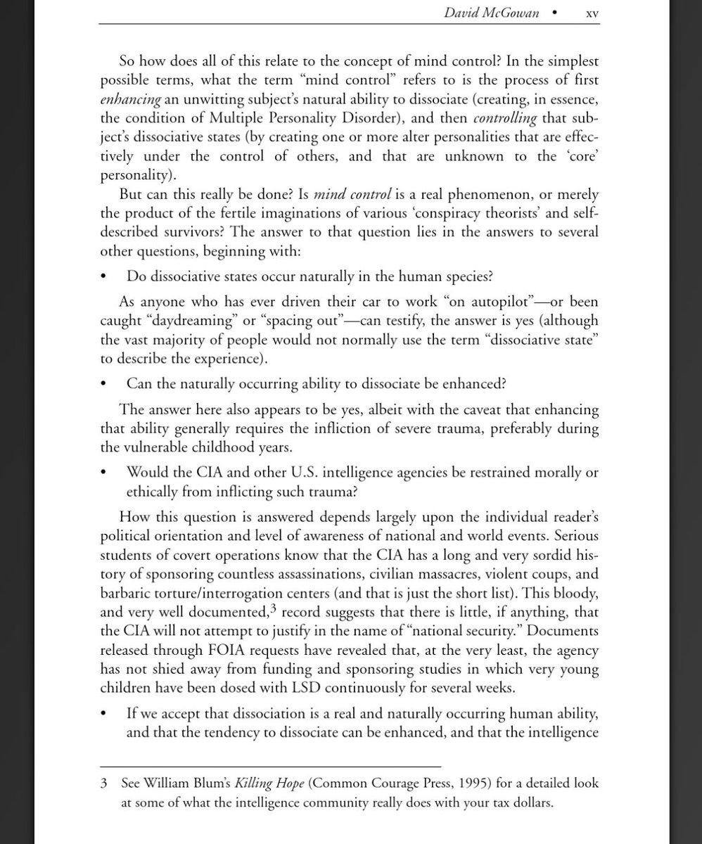 These three pages are, in essence, theses statements for the book. "Would the CIA or other US intelligence agencies be restrained... from inflicting trauma (that could cause persons to dissociate/develop multiple personalities)?"