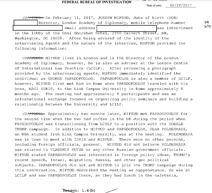 Whoa - the Joseph Mifsud 302 is out.Mifsud said he had no advance knowledge Russia had DNC emails and did not make any offer to PapadopoulosAnd there is a post-interview email from Mifsud to FBI yet to be released A very short interview for a purported "Russian agent"