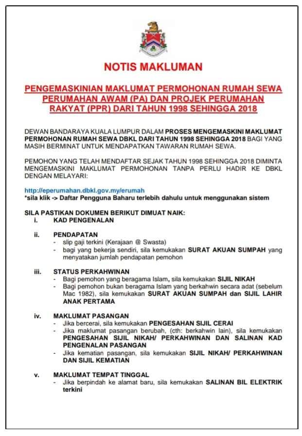 Surat Rayuan Permohonan Rumah Dbkl