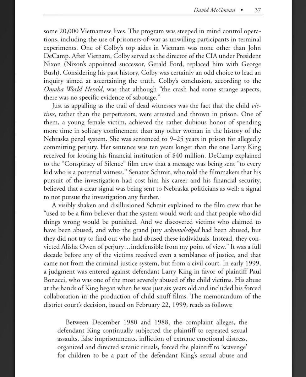 A four page summary of Larry King / Franklin Community Credit Union, also a trafficking ring providing children to ve raped by the wealthy, and a case in which VICTIMS may have seen more jail time than any perpetrator: