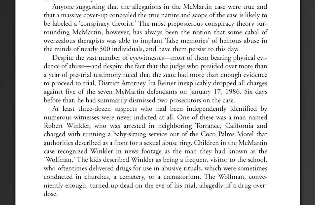 Three pages on the infamous McMartin case, in which key witnesses and investigators kept dying mysterious deaths: