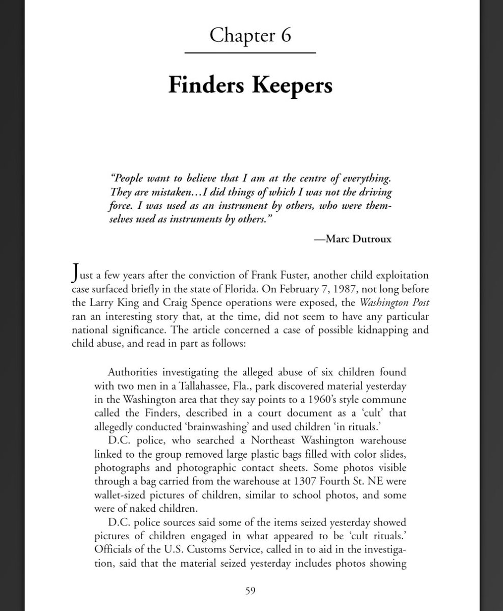 Four pages on The Finders, a child kidnapping/pornography operation with CIA ties: