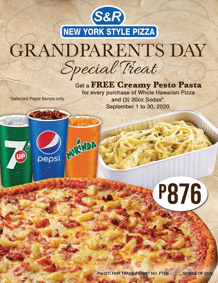 Ayala Malls Abreeza S R Presents A Grandparents Day Promo Get A Free Creamy Pesto Pasta For Every Purchase Of Whole Hawaiian Pizza And 3pcs oz Soda From Sep 1 To