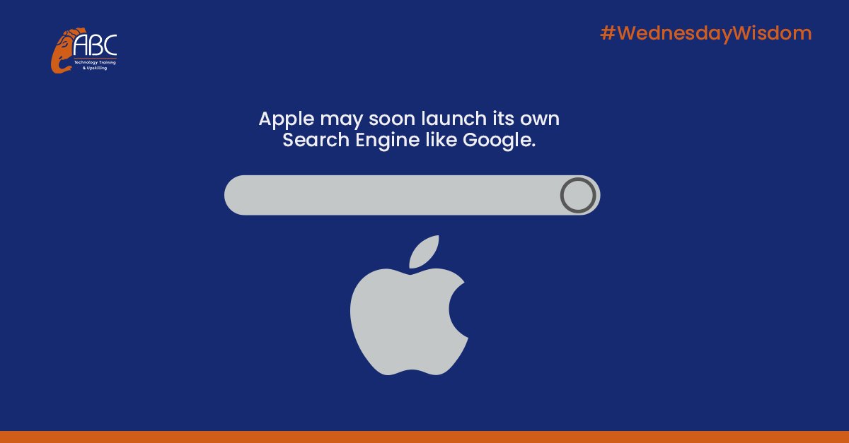ABCfortech's tweet photo. Do you know?

Apple may soon launch its own Search Engine like Google.

.

.

#wednesday #wednesdaymotivation #wednesdayvibes #programming  #career #programming #wednesdaywisdom #knowledge #interestingfacts #doyouknow  #abc #abcfortechnologytraining https://t.co/KaDqmxfbDJ