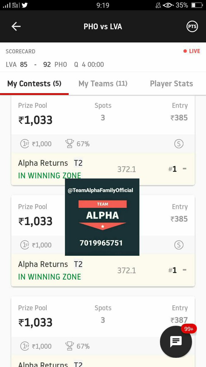 TeamAlphaFamily's tweet photo. Another normal day at the office. ❤️🔥😍 Our SL team (Team2) almost Won the GL. ❤ 👇👉 ️ https://t.co/cS43ZswYaJ

#Dream11 #IPL2020 #ENGvPAK  #CPL2020 #TeamAlpha #ExpectUs #MyTeam11 #Dream11IPL #Basketball #NBAPlayoffs #NBA2K21 https://t.co/3OwrtiSruI