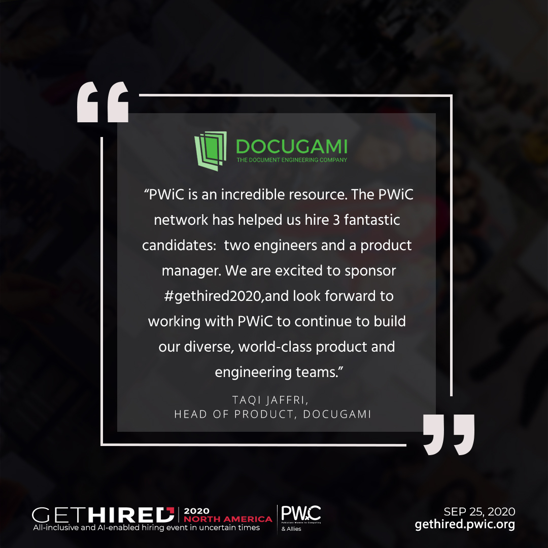 pwic_org's tweet photo. Let's see what our hiring partners say about PWiC - Testimonial by @docugami
#gethired2020 #pwic #careerfair #womenintech #POCtech #careertransition #jobhunting #joboffer #partners #DocumentDysfunction https://t.co/yhzjCm6POb