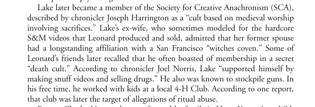 This paragraph about Leonard Lake is darkly funny. "In his free time, he worked with kids at a local 4-H Club."