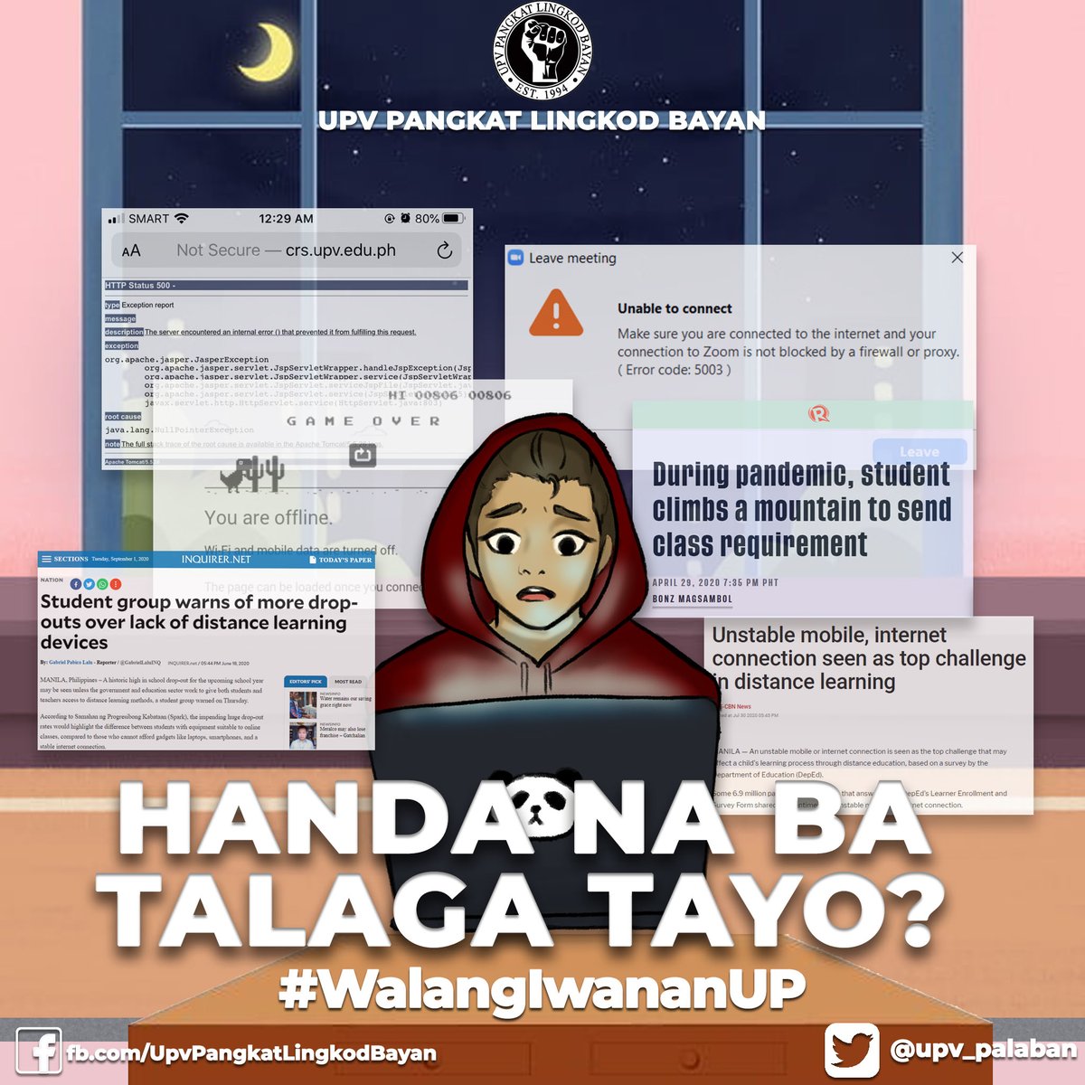 bea_elijah's tweet image. Sa kasalukuyang sitwasyon, babalik talaga tayo sa katanungan na &apos;Handa na ba talaga tayo?&apos; 

Let our voices be heard mga kapwa Iskolars ng Bayan!

#WalangIwananUP
#PostponeClassesUP