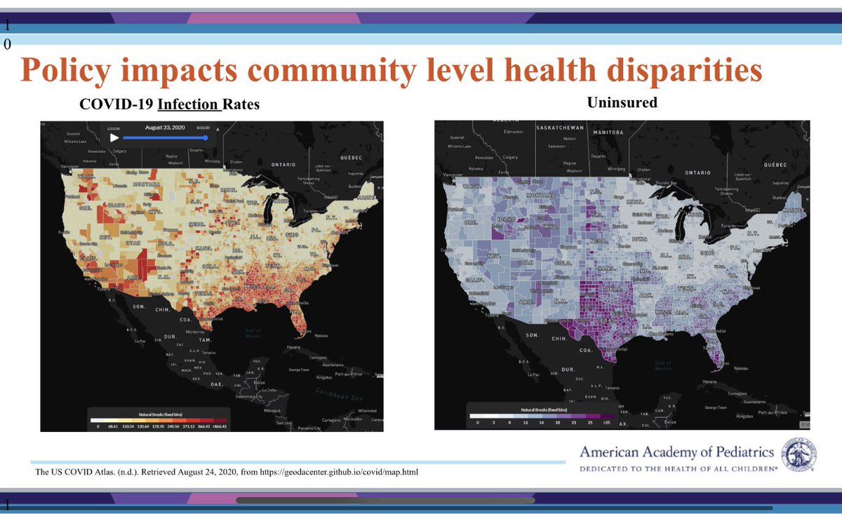 Death rates follow a similar pattern.Note the “Black Belt,” (circled in purple) counties in the Southern US where the population is at least 40% Black.This is how structural racism manifests in health policy. To devastating effect. #VoteHealth  #BlackLivesMatter  (13/)