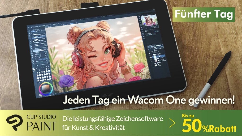 Folgen Sie dem offiziellen CLIP STUDIO PAINT Account und retweeten Sie unseren Tweet. Wir verschenken täglich ein Wacom One während der Kampagne! Heute ist Tag 5, es verbleiben noch 2 Chancen!
Details und Teilnahmebedingungen: clipstudio.net/promotion/give…