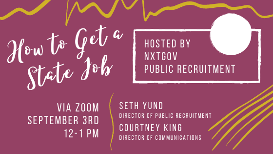 nxtgovca's tweet photo. Today, we at #NxtGov are hosting our monthly How to Get a State Job webinar. Want to hear tips & tricks to help you navigate the State's application process? Bring your questions & curiosity to todayβs session!
π 12 - 1 p.m.
π» https://t.co/709uyXlSNt
ποΈ TODAY https://t.co/tsltd6IzzW