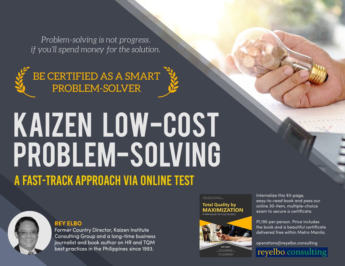 Rey_Elbo's tweet image. Beat the pandemic by learning our low-cost, common-sense strategy on waste elimination. And be certified for it while you&apos;re in the comfort of your home or office. For more details, email operations@reyelbo.consulting   #Kaizen #Lean #ThinkingProductionSystem #LeanHR