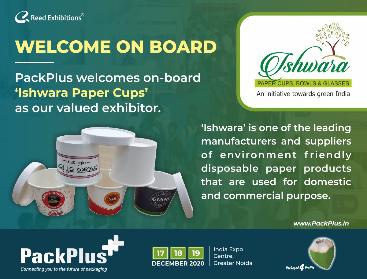 PackPlusExpo's tweet photo. We are delighted to welcome 'Ishwara Paper Cups' as our valued exhibitor at PackPlus 2020. 

Please click here https://t.co/QTJpWJug2U to get product information and quote from Ishwara Paper Cups

PackPlus, 17-18-19 December 2020,India Expo Centre,Greater Noida @kaushikprateek https://t.co/fZCExq5hGN