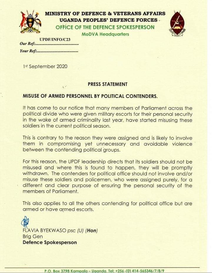 hillsfmkabale's tweet photo. #BwasheshaTopic
The @UPDFspokespersn have threatened to promptly withdraw all military escorts from Members of Parliament MPs who are misusing the UPDF officers in the current political season.
What is your opinion on this? https://t.co/yLsu5Nsh3d