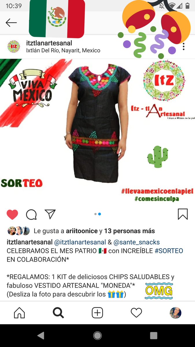 ErikaEpn's tweet photo. PARTICIPA EN #SORTEO que @ItztlanArtesanal &amp; @SANTÉ tiene para ti ���🎁1 KIT de CHIPS SALUDABLES y  VESTIDO ARTESANAL "MONEDA" 
Hasta septiembre 10 🎊 ¡SUERTE! 🍀 Por instagram.
https://t.co/1ouAV9Dg05
https://t.co/CAwxfrQlyu
#llevaamexicoenlapiel🇲🇽
#comesinculpa😋
#sorteopatrio https://t.co/DKOqd2hV1x