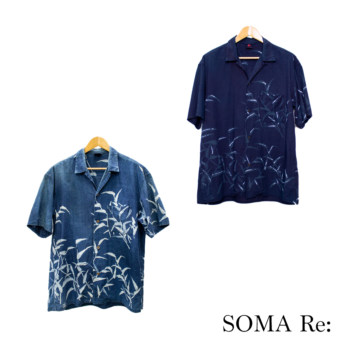 Soma Re 服の染め直し クローゼットサービス ソマリ こんにちは Soma Re です 別注品のご紹介です 色褪せ てしまった45rのシャツを紺に染め直しました 藍染めのシャツだったため 段々と色が落ちてきてしまったのだそうです プリント部分も面白く