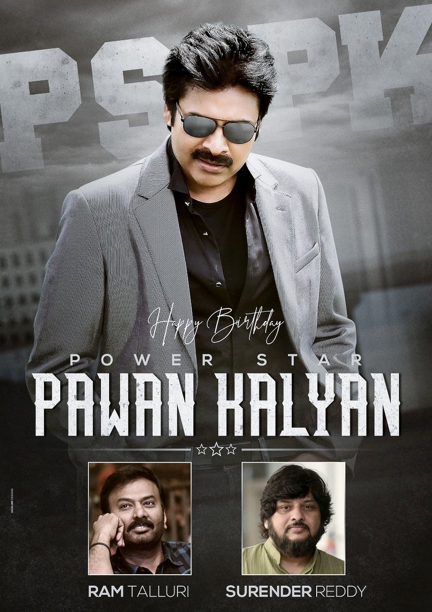 vamsikaka's tweet photo. Team @SRTmovies @itsRamTalluri
@DirSurender wishing #Powerstar @PawanKalyan a very happy birthday
#HBDPawanKalyan 
#HappyBirthdayPspk https://t.co/xeih711zUn