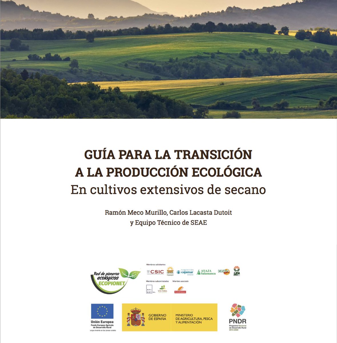 En esta “Guía para la transición a la producción ecológica en los cultivos extensivos de #secano” de @ecopionet y @SEAE_Agroecolog están todas las #claves fácilmente explicadas: 🌧️Cambios en la climatología 🌱Suelos 🌿La competencia 🌾Rotaciones de cultivos 💸Rentabilidad