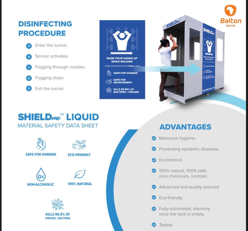 FirozeMwajab's tweet image. Check how this Hi-tech sanitation system can be applied to meet your disinfection needs amidst the fear of Covid19 in Uganda @MinofHealthUG @Educ_SportsUg @RebeccaKadagaUG @JaneRuth_Aceng @Parliament_Ug @DianaAtwine Supplied by @Baltonuganda #ShieldMe #StaySafeUg #technology
