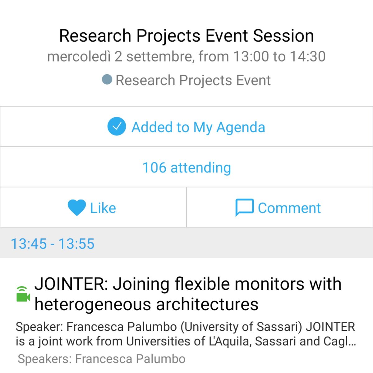 The Research Project Event Session at #FPL2020 is about to start. <a href="/fpalumbo80/">francesca palumbo</a> from <a href="/IdeaLabUniss/">IDEA Lab</a> is going to present #jointer, a joint work with <a href="/unicaeolab/">Unica Eolab</a> and <a href="/univaq/">Università degli Studi dell'Aquila</a> in the <a href="/FitOptiVis/">FitOptiVis</a> #EUproject