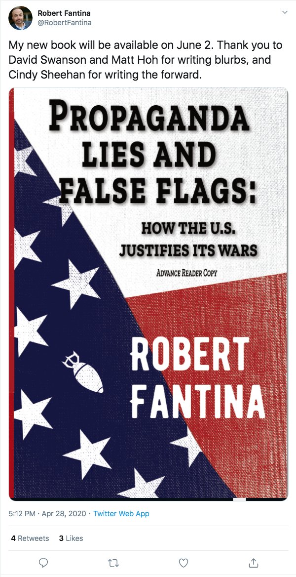 I will have to pass on the book. The irony here.'Propaganda Lies and False Flags: How the U.S. Justifies Its Wars'