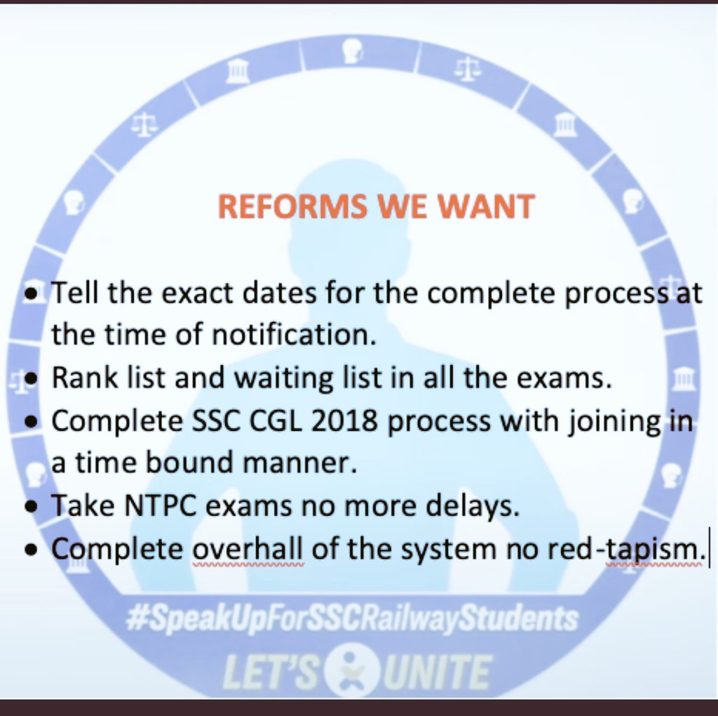 #StopPrivatisation_SaveGovtJob
#StopPrivatisation_SaveGovtJob
#NTPCEXAMDATES

Our Demand:
1.timely exam
2. Timely result
3. Timely Publication
4. Waiting list should be given appointment
5. Conduct Rrb Ntpc
6. Stop railway privatisation
#SpeakUpforSSCRailwaysStudends