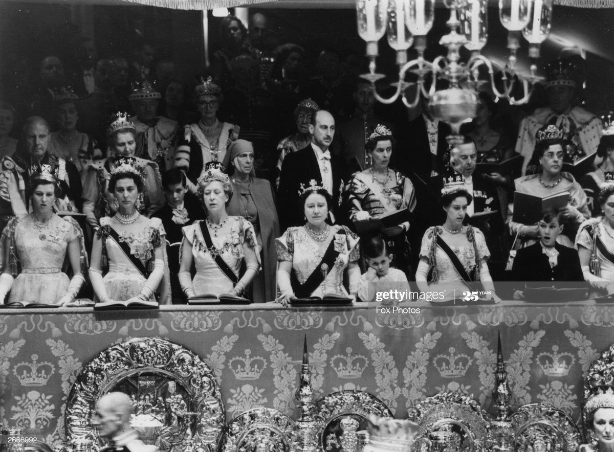 I don't find a pic with the parure. BUT her daughter in law is Princess Margarita of Greece, the sister of Philip the Duke of Edinburgh. She wears it frequently (I think it's her on the right behind Prince Charles and wearring the tiara and glasses) until her death in 1981.