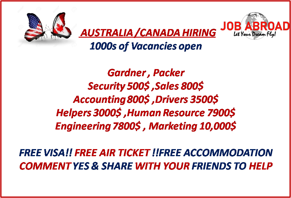 jobabroad_'s tweet photo. Hiring!! Hiring!! Hiring!!
Apply Now !!
No need any Education
No need any Certificate
No Need any Charges
Free Food + Accommodation
#Career #immigrtaion #inabroad #canada #Australia #sattle
For more information comment your contact details. https://t.co/P0QlVnmZ6L