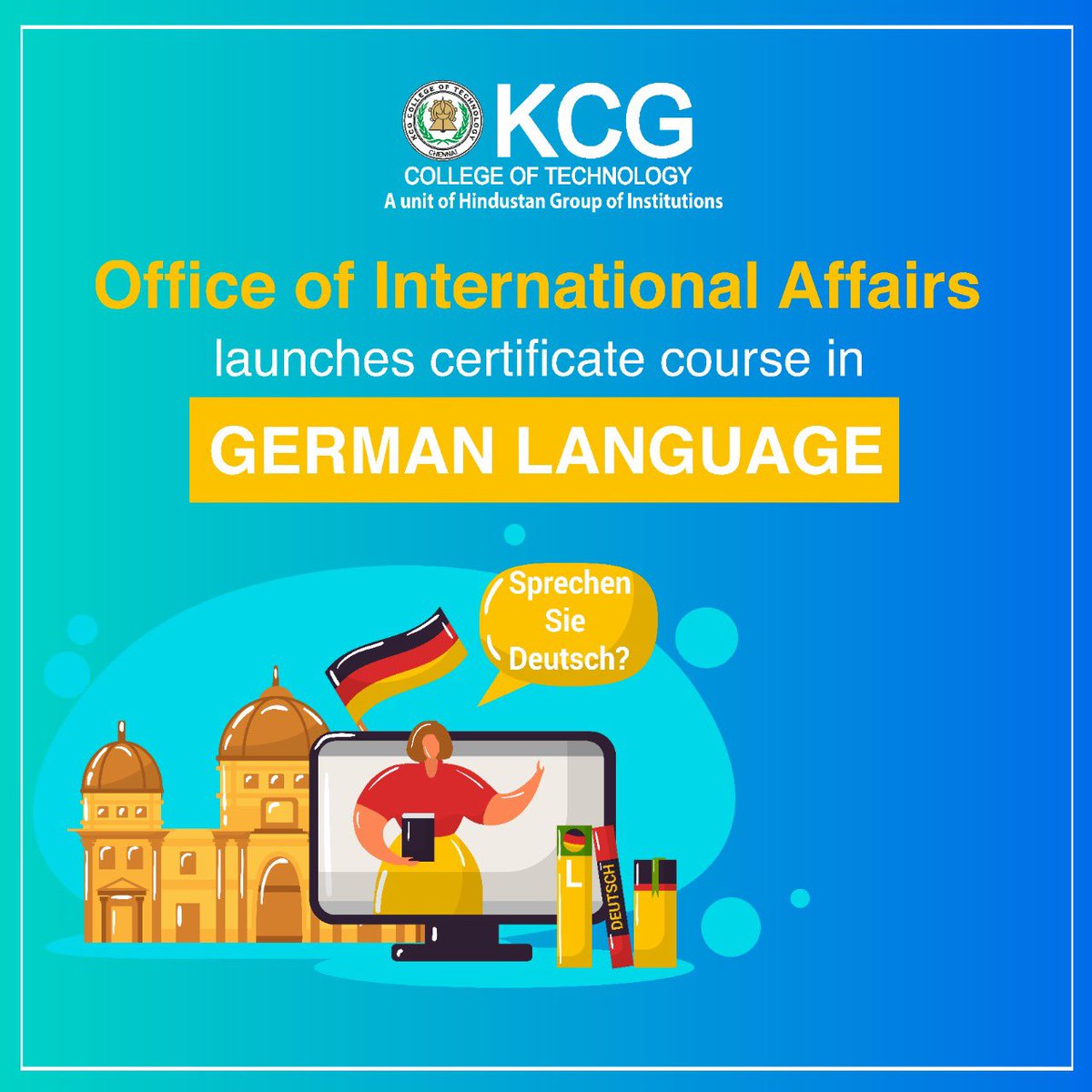 KCGtechnology's tweet photo. We are happy to announce that Office of International Affairs launches certified course in German Language.

#KCGcollege #KCGStudentlife #education #learn #engineering #german #germancourse #germanlanguage #germanlanguageclasses #studyingermany #foreignlanguage #germanlessons https://t.co/x4CsuMNubA