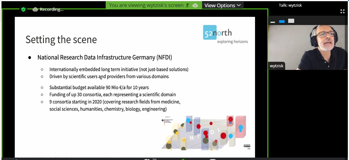 FiveTwoN's tweet photo. Andreas Wytzisk-Arens @streetpic sets the stage for today's workshop on Research Data Infrastrucutres/Management. #GSV2020 https://t.co/BZpEYjWovF