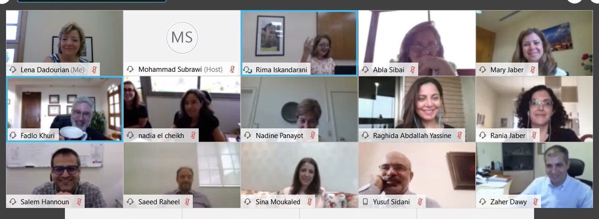 Against all odds, new distinguished faculty join <a href="/AUB_Lebanon/">American University of Beirut</a> in a virtual orientation! AUB rises to the challenge once again :)#highered <a href="/DrFadloKhuri/">Dr. Fadlo Khuri</a> <a href="/NadiaelCheikh1/">Nadia el Cheikh</a> <a href="/abla_sibai/">Abla Sibai</a> <a href="/yusufsidani/">Yusuf Sidani</a> <a href="/jobahout/">Joseph Bahout باحوط</a> #newfaculty #welcome2020
