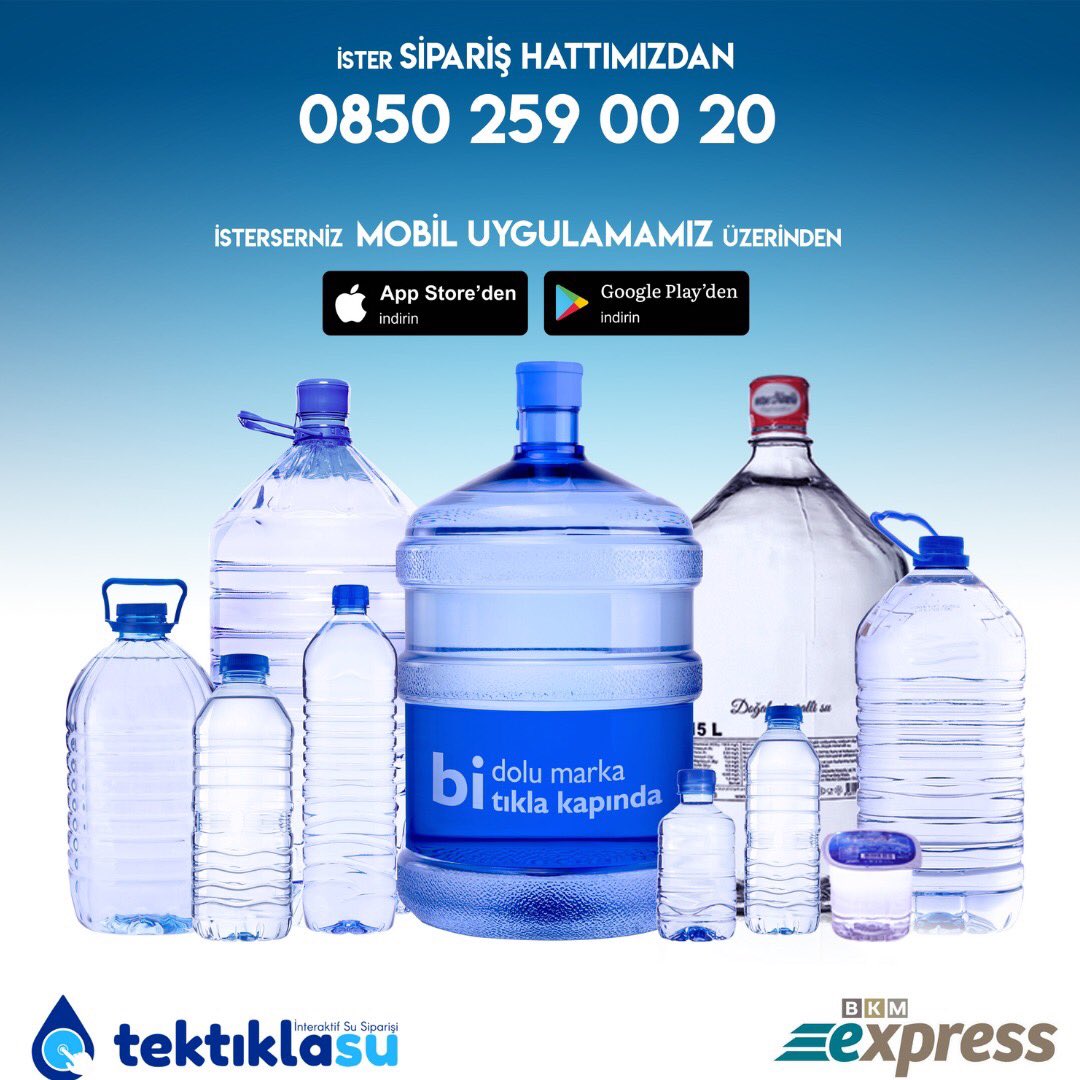 Nakitim yok diye susuz kalma! tektiklasu'dan su siparişini ver, kredi kartınla uygulama üzerinden güvenle ödemeni yap, suyun gelsin!                                                   
İster Mobil Uygulamamızla; tektiklasu.com/mobilapp
İster Sipariş Hattımızla;
0850 259 00 20