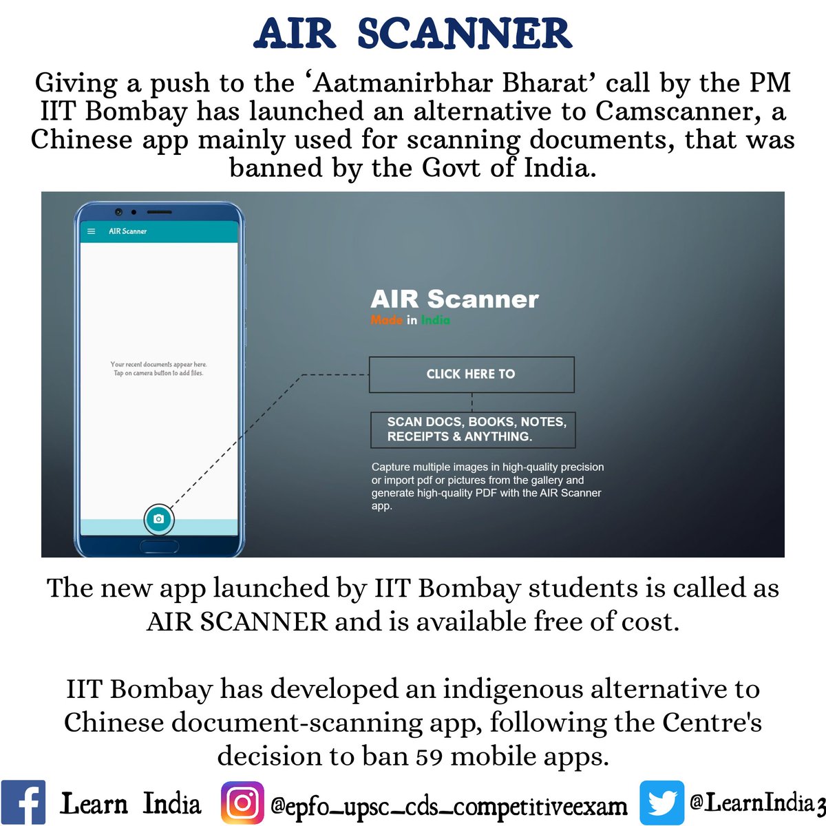 LearnIndia3's tweet image. #airscanner #iitbombay #AtmaNirbharBharat #INDIGENOUS  #LearnIndia #learn_india 
#generalknowledge #gk #study #govermentjob #knowledge #knowledgehunt #current_affairs #currentaffairs #news_update #newsupdates #state_psc #civilservicesexam #upsc #railways #cds #defenceexam #scc