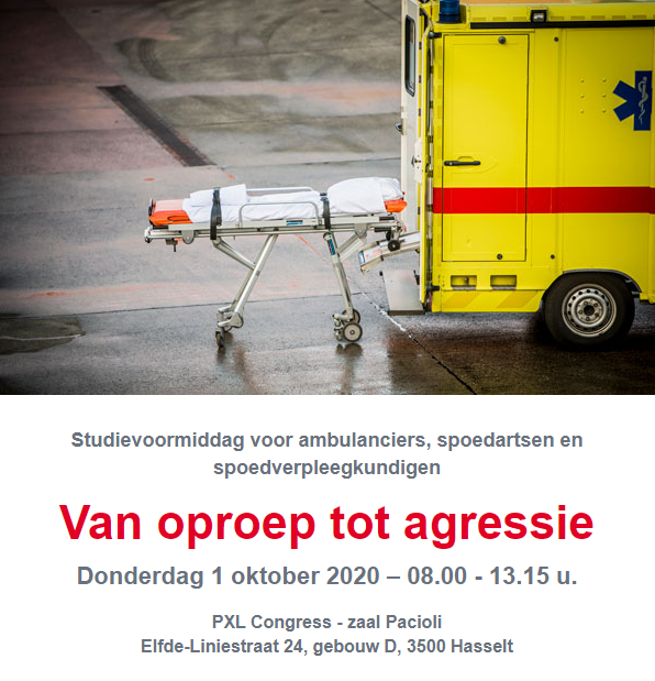 Agressie tegen hulpverleners en ordediensten is een steeds toenemend probleem. Op 1 oktober wijdt onze School Geneeskundige Hulp hier een studievoormiddag aan. 
Inschrijven kan tot 25 september, alle info vind je via files.limburg.be/grafisch/uitno….