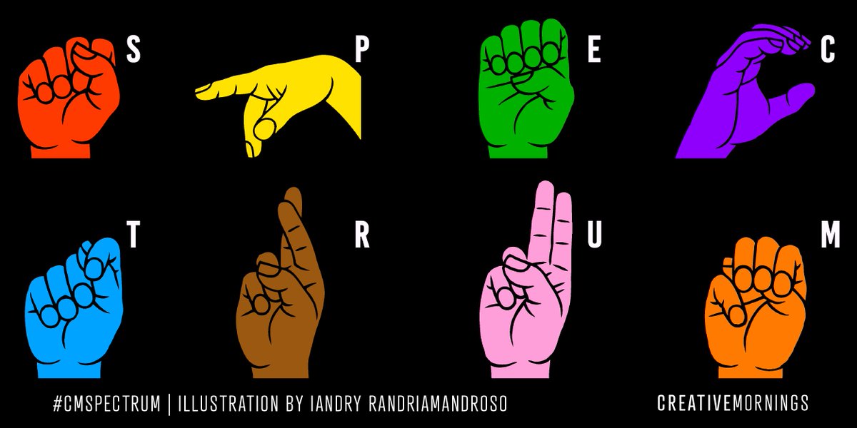 “A band of colors, expanding definitions, a broad array of identities — we all live within multiple spectrums”
September’s theme is Spectrum! It was chosen by <a href="/LasVegas_CM/">CreativeMornings/LV</a> and illustrated by Iandry Randriamandroso. #CMSpectrum <a href="/creativemorning/">CreativeMornings</a> #creativemorningsmunich #cmmuc