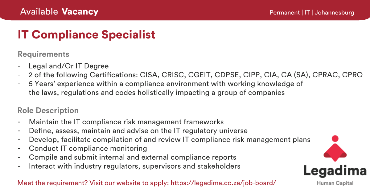 LegadimaHC's tweet photo. Do you meet the requirements? Apply here: https://t.co/la7FB82x9E

#JobSeekersSA #JobAdviceSA #jobseekers #Followforjobs #Jobs #unemployment #jobseekerwednesday https://t.co/hIbYfydWxu