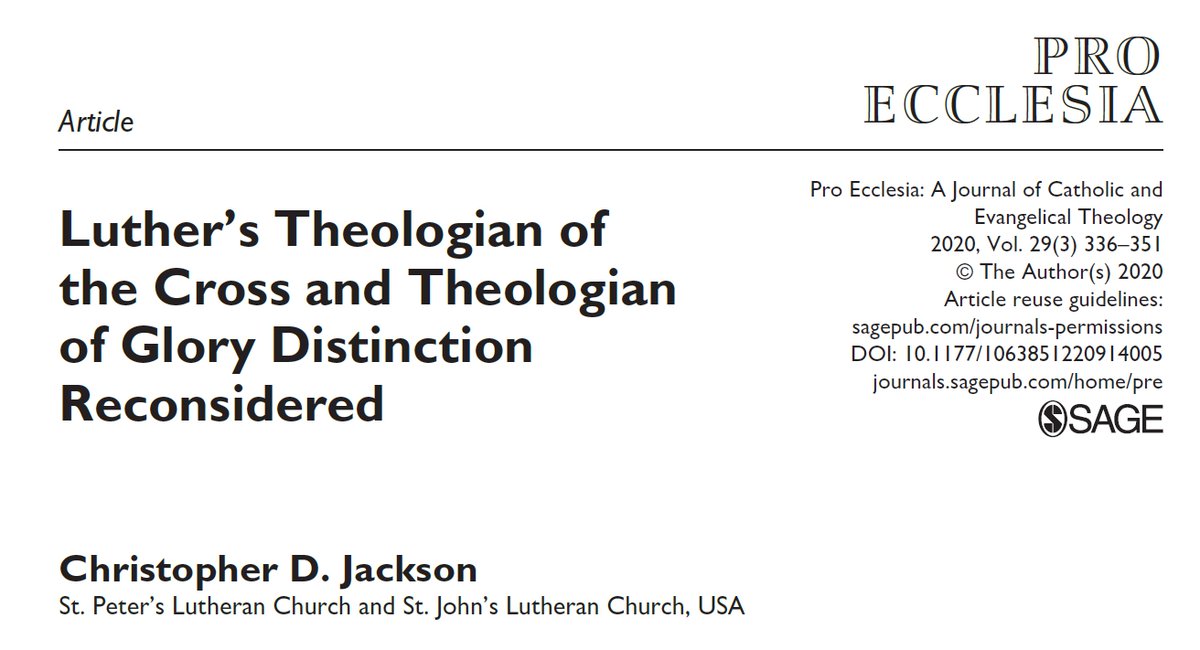 Fascinating article in Pro Ecclesia: Christopher Jackson argues that too much has been made of the distinction between theologian of glory & theologian of the cross. It is frequently offered as a key insight into Luther; Jackson deflates it.