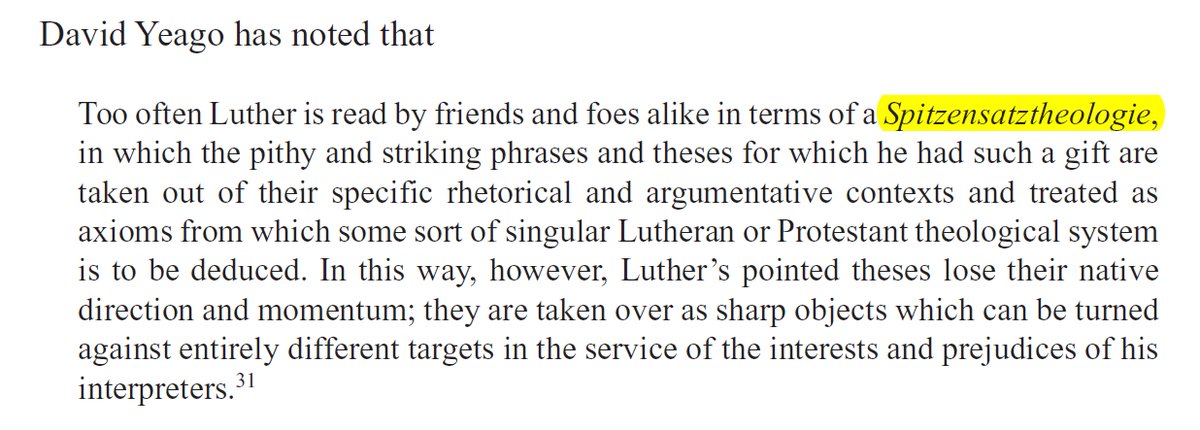 In a brief conclusion, Jackson says this methodologically inflated cross/glory dichotomy can be seen as another instance of what Yeago calls reducing Luther to a kind of Spitzensatztheologie: